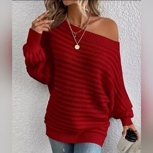 Women's Off-Shoulder Red Sweater